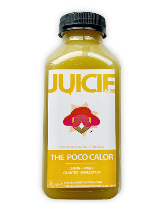 12oz bottle of cold pressed detox juice blend containing lemon, ginger, and cilantro. JUICIE Detroit