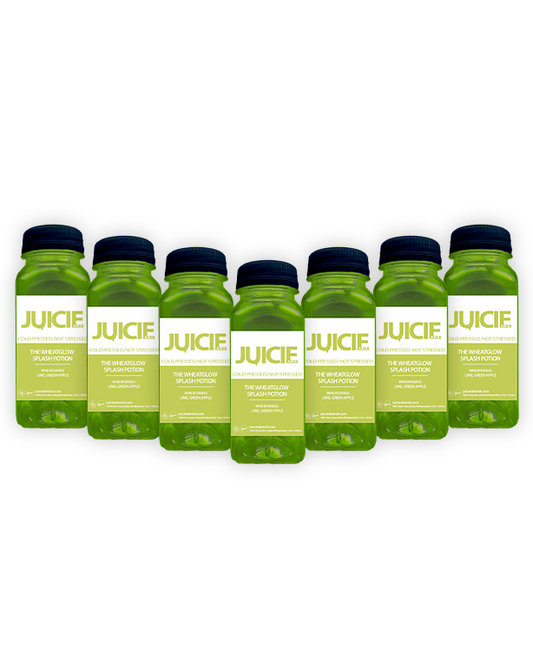 2 oz bottles of cold pressed green juice blend containing wheatgrass, grape, lime, and green apple. JUICIE Detroit